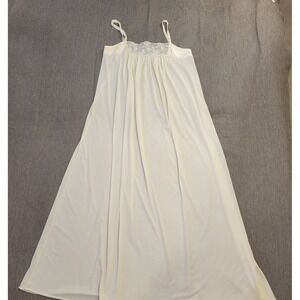 Vintage I Do Ivory Nylon Maxi Nightgown Lace Bodice Spaghetti Strap Sleepwear L